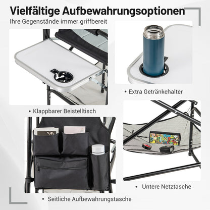 116.5 CM Tall Directors Chair with Foldable Side Table and Footrest-Grey