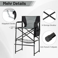 116.5 CM Tall Directors Chair with Foldable Side Table and Footrest-Grey
