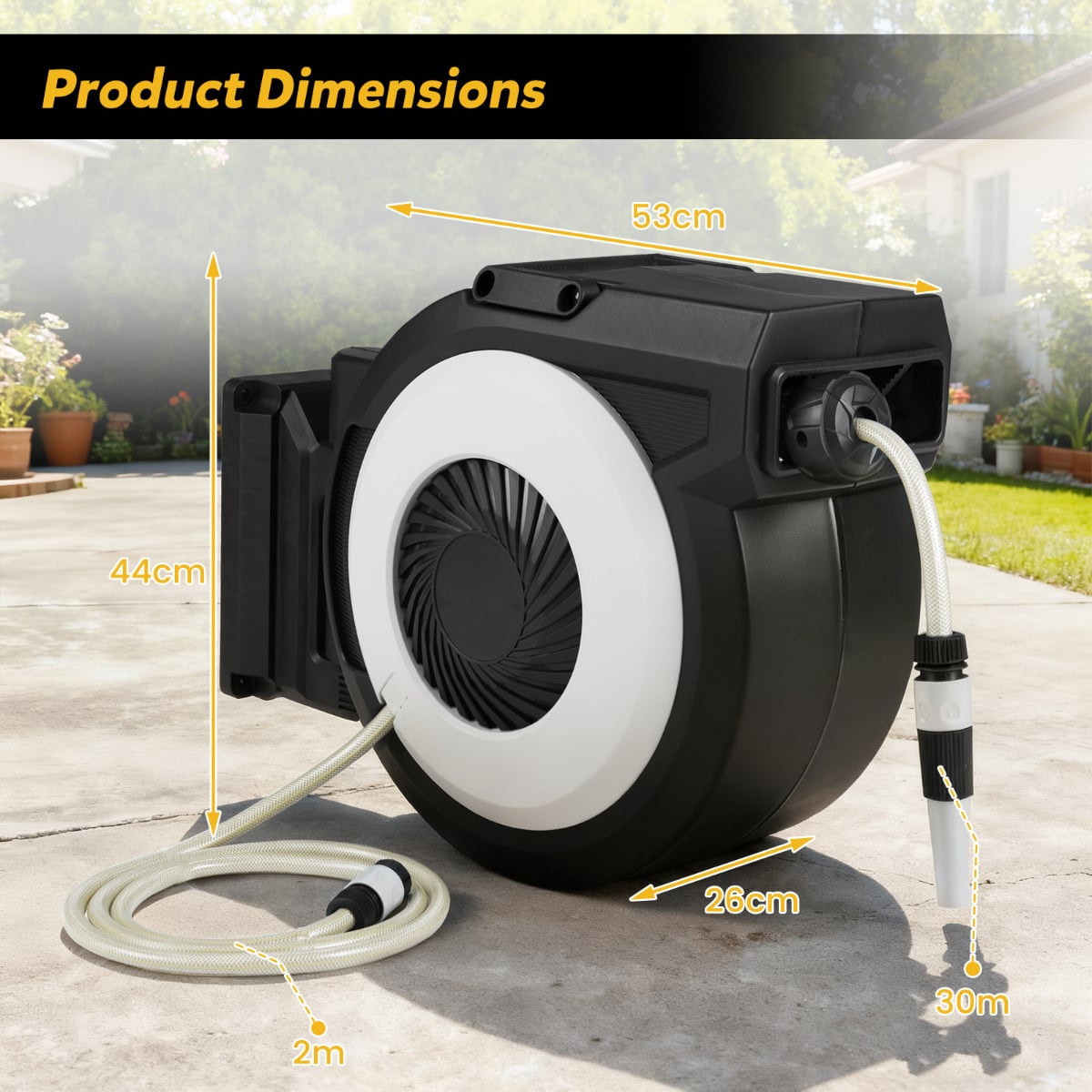 Retractable Garden Hose Reel 30 M Water Hose with 2 M Lead in Hose