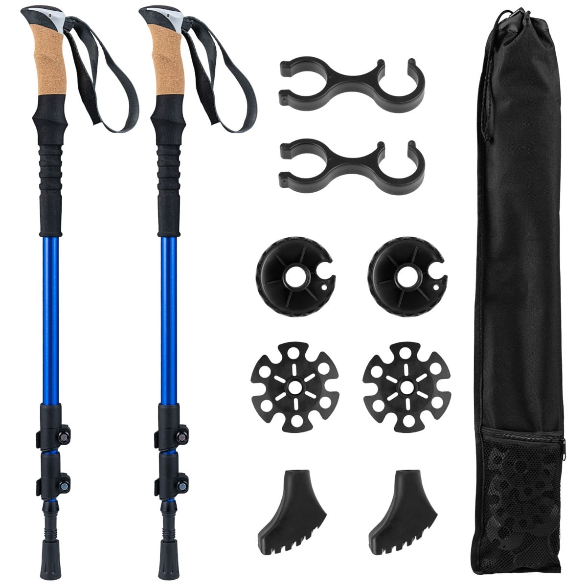 Retractable Hiking Poles Pair of 2 with EVA and Natural Cork Grips-Blue