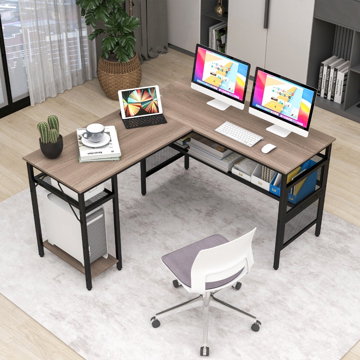 140 x 120cm Reversible L-Shaped Computer Desk with CPU Stand-Grey
