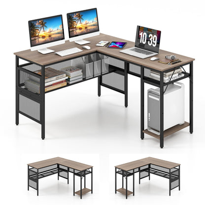 140 x 120cm Reversible L-Shaped Computer Desk with CPU Stand-Grey