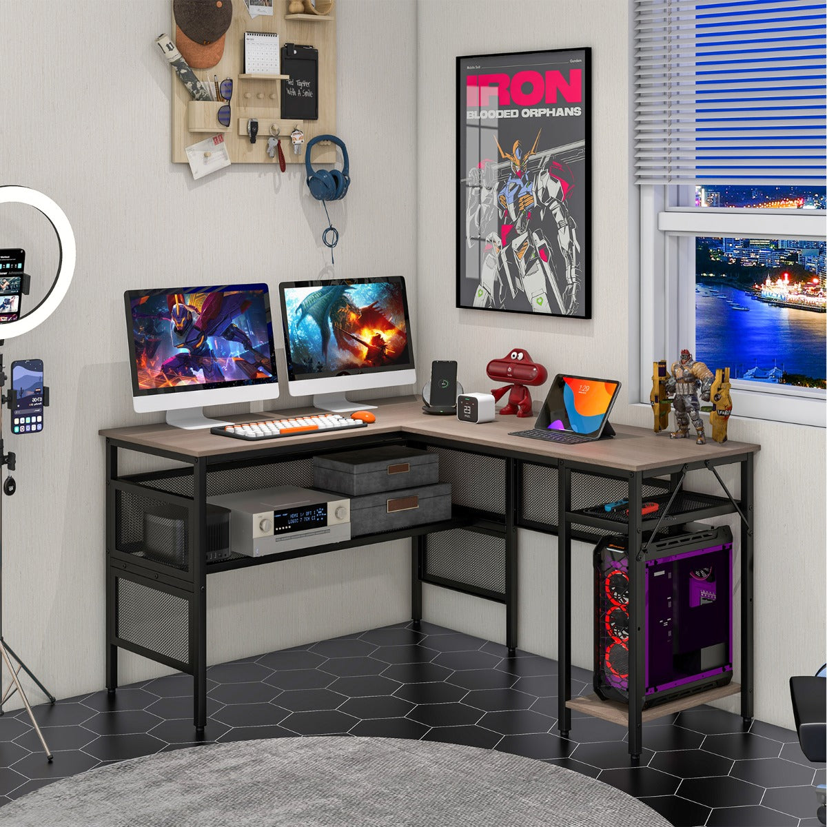 140 x 120cm Reversible L-Shaped Computer Desk with CPU Stand-Grey