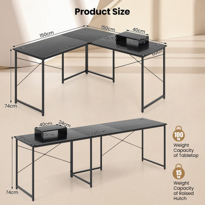 Reversible Corner Study Workstation and Writing Desk with Monitor Stand-Black