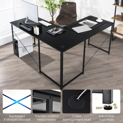 Reversible Corner Study Workstation and Writing Desk with Monitor Stand-Black