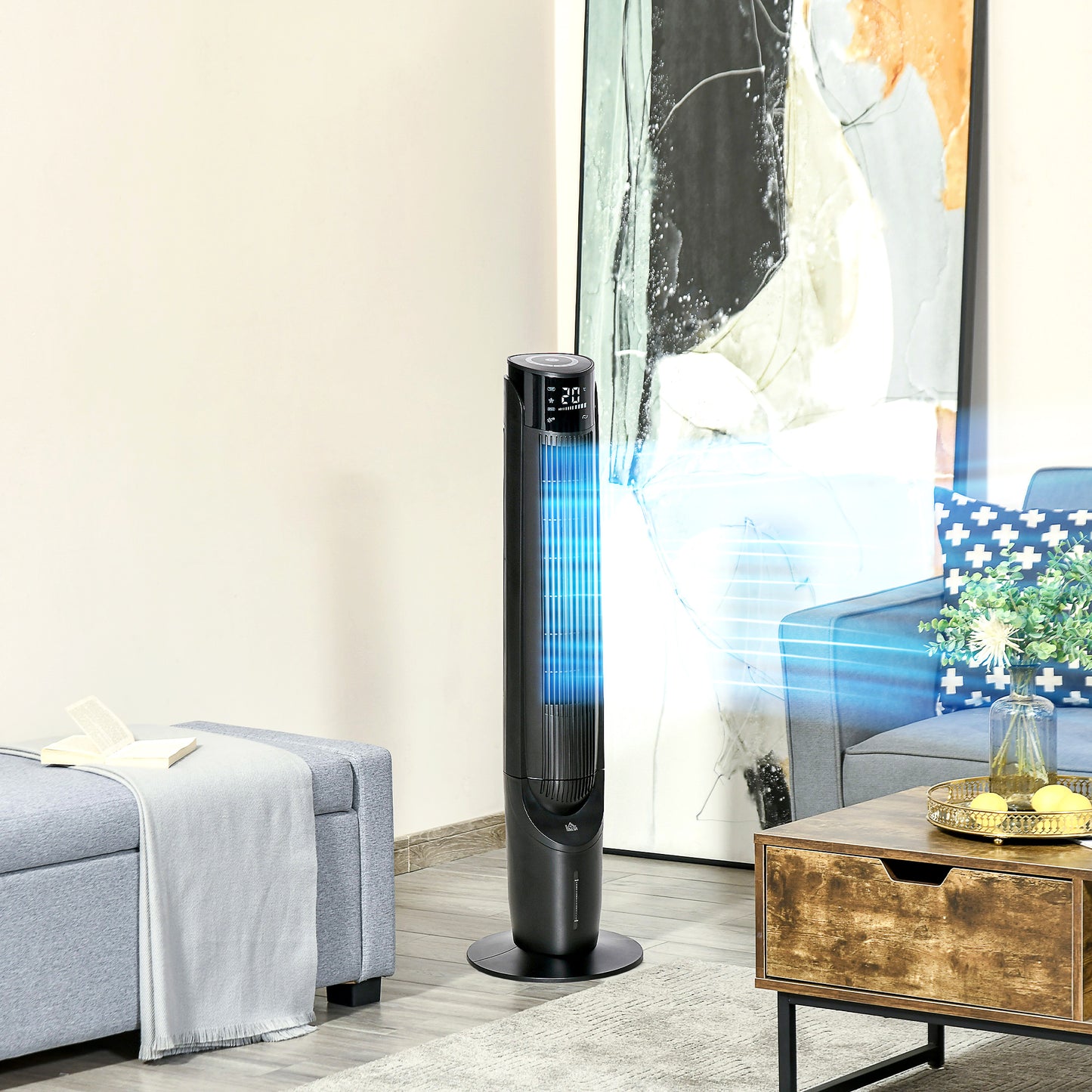 HOMCOM Ice Cooling Tower Fan, Water Conditioner Evaporative Air Cooler Unit with 4 Modes, 3 Speed, Remote Control, Timer, Oscillating for Home Bedroom, Black