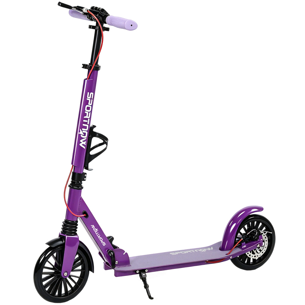 SPORTNOW Foldable Kick Scooter with Height Adjustable Handlebar, One-click Folding Adult Scooters with 200 mm Big Wheels, Purple