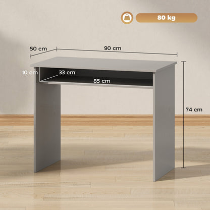 HOMCOM Modern Computer Desk, Home Office Table, Small Writing Desk with Storage Shelf, 90 x 50cm, Grey