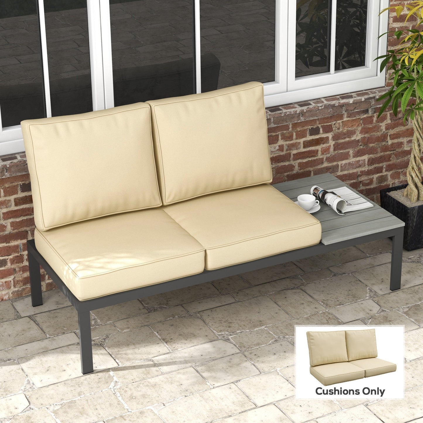 Outsunny 2 Seater Back and Seat Cushion Pillows Replacement, Patio Chair Cushions Set for Indoor Outdoor, Beige