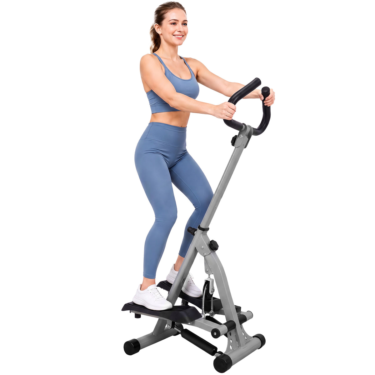 HOMCOM Stepper w/ Handle Hand Grip Workout Fitness Machine For Fitness Aerobic Exercise Home Gym Grey