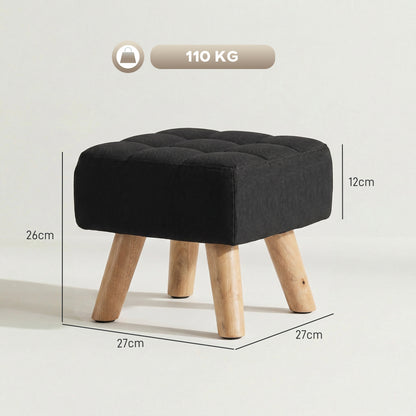 HOMCOM Linen-Look Square Padded Footstool - Black