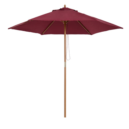 Outsunny 2.5m Wood Garden Parasol Sun Shade Patio Outdoor Wooden Umbrella Canopy Wine Red
