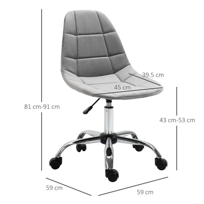 Vinsetto Ergonomic Office Chair with Adjustable  Height and Wheels Velvet Executive Chair Armless for Home Study Bedroom Grey