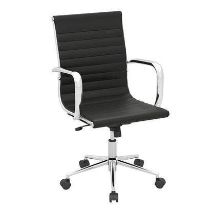 Ribbed Executive Office Chair Adjustable Swivel PU Leather Conference Chair-Black