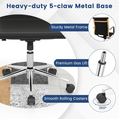 Ribbed Executive Office Chair Adjustable Swivel PU Leather Conference Chair-Black