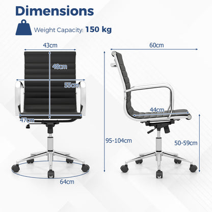 Ribbed Executive Office Chair Adjustable Swivel PU Leather Conference Chair-Black