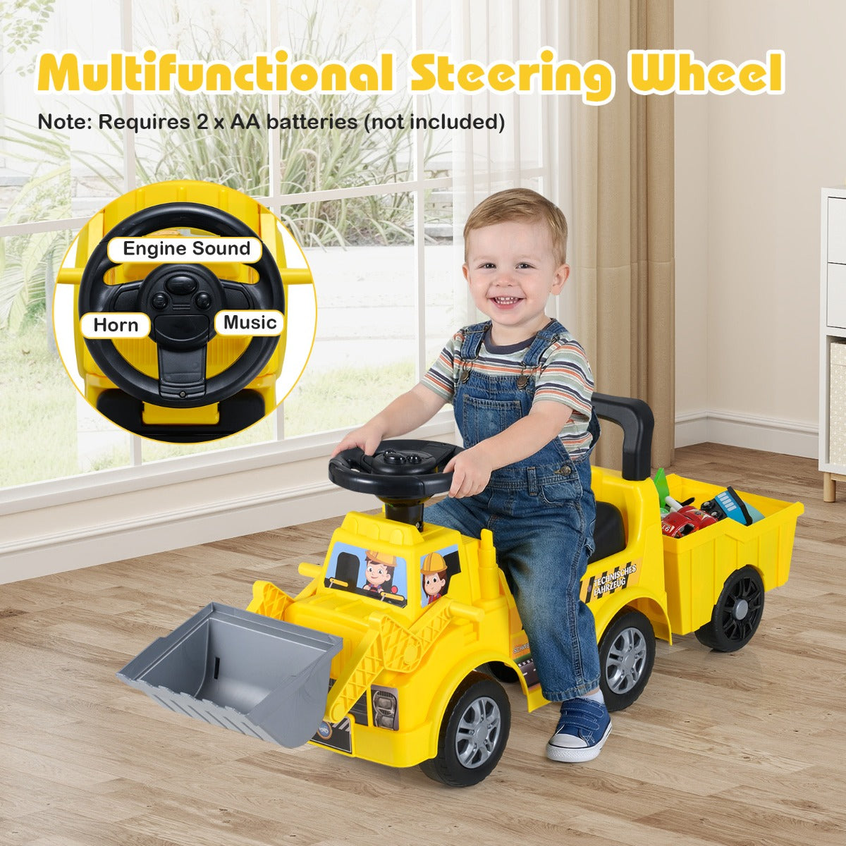 Ride on Excavator Kids Digger Ride on Push Car with Shovel