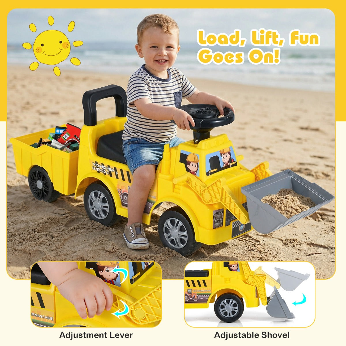 Ride on Excavator Kids Digger Ride on Push Car with Shovel