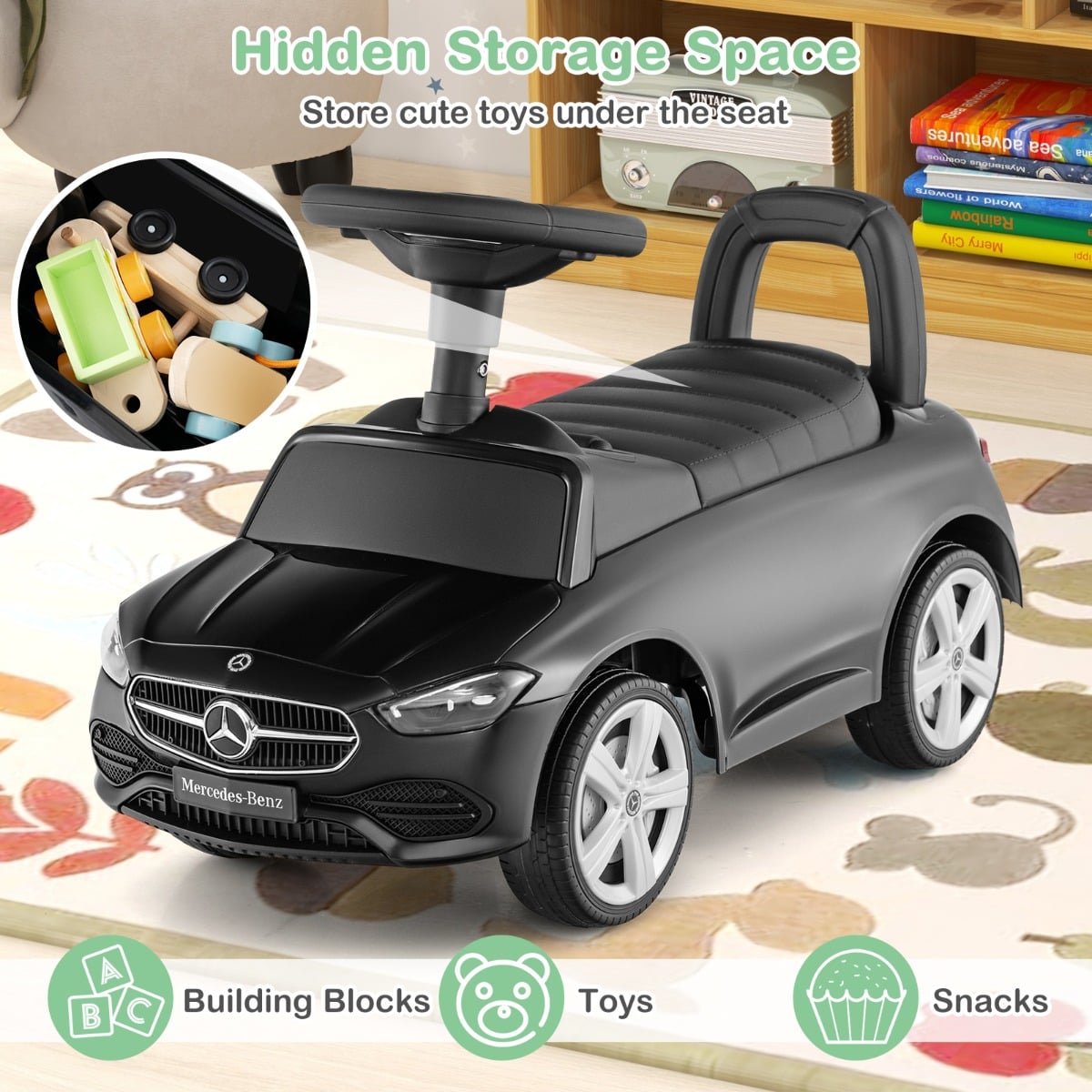 Ride on Sliding Car with Steering Wheel with Horn and Engine Sound-Black
