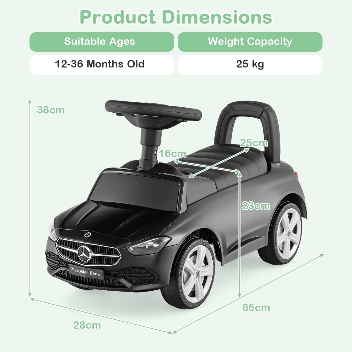 Ride on Sliding Car with Steering Wheel with Horn and Engine Sound-Black