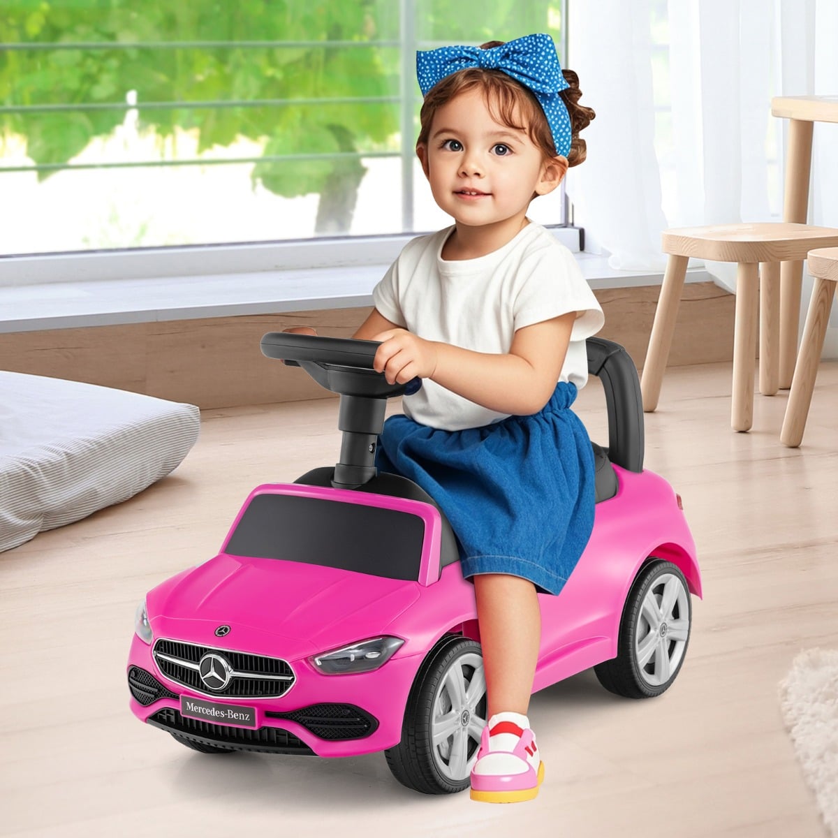 Ride on Sliding Car with Steering Wheel with Horn and Engine Sound-Pink