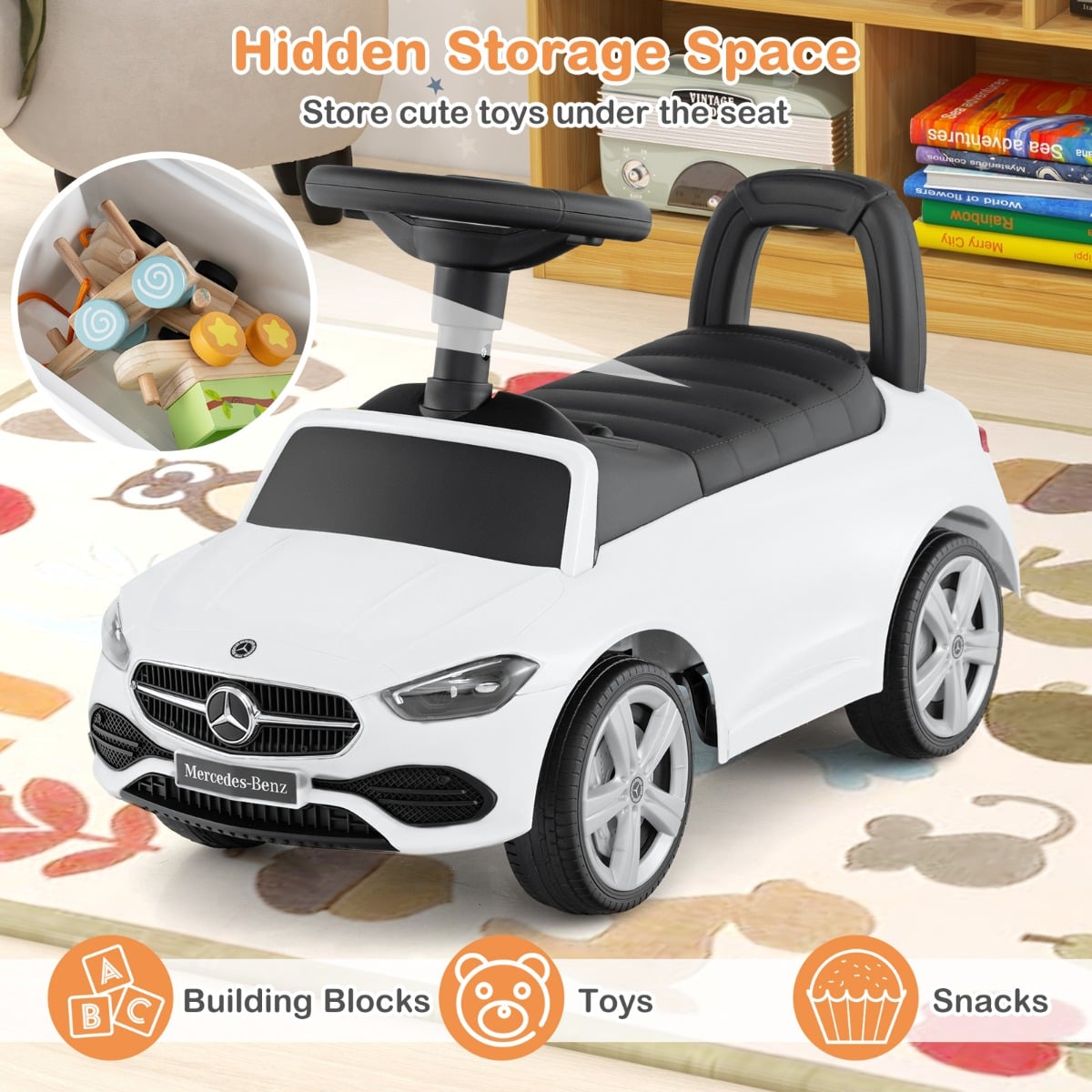 Ride on Sliding Car with Steering Wheel with Horn and Engine Sound-White