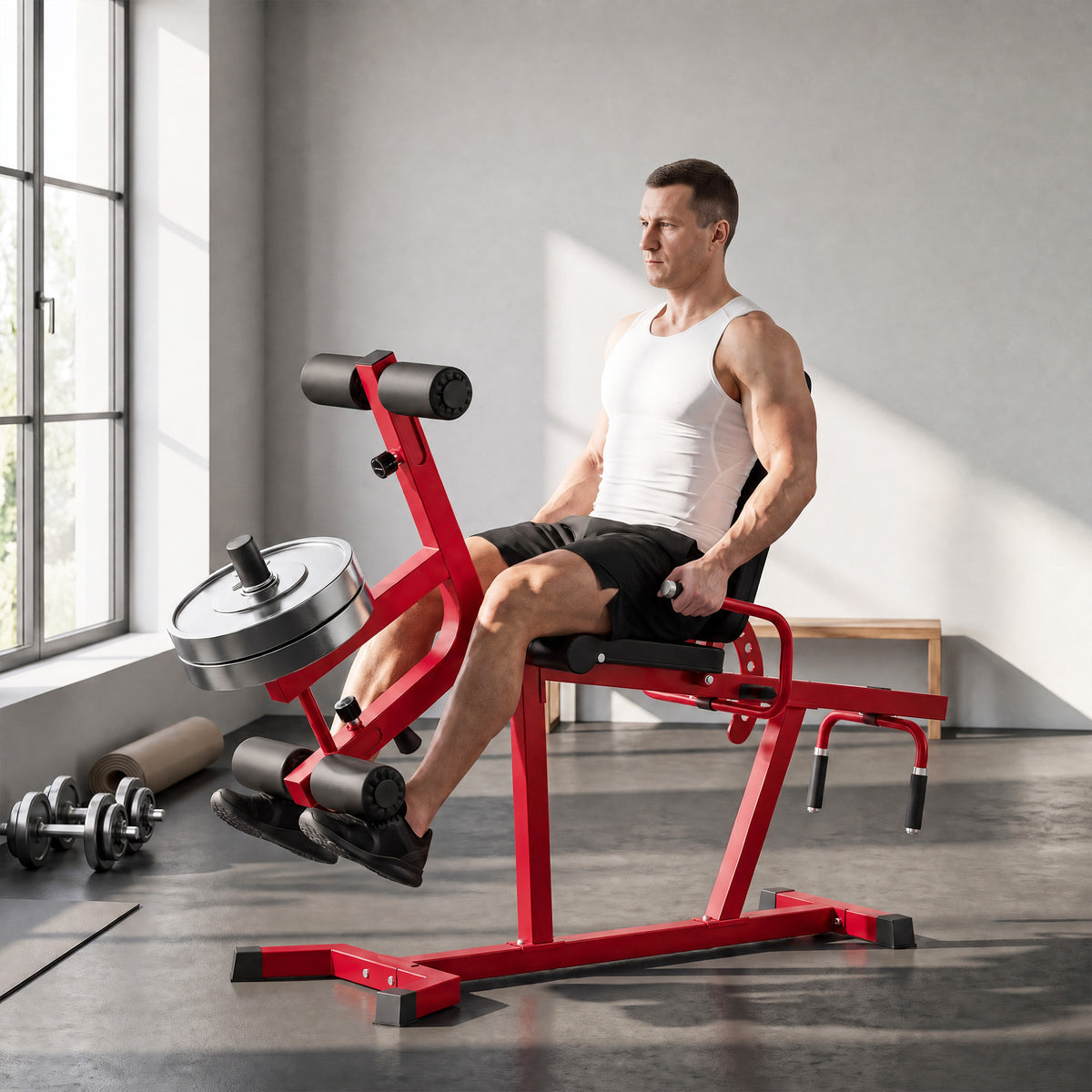 SPORTNOW 3-in-1 Leg Extension and Curl Machine, 300kg Heavy Duty Adjustable Weight Bench with Leg Developer, Red