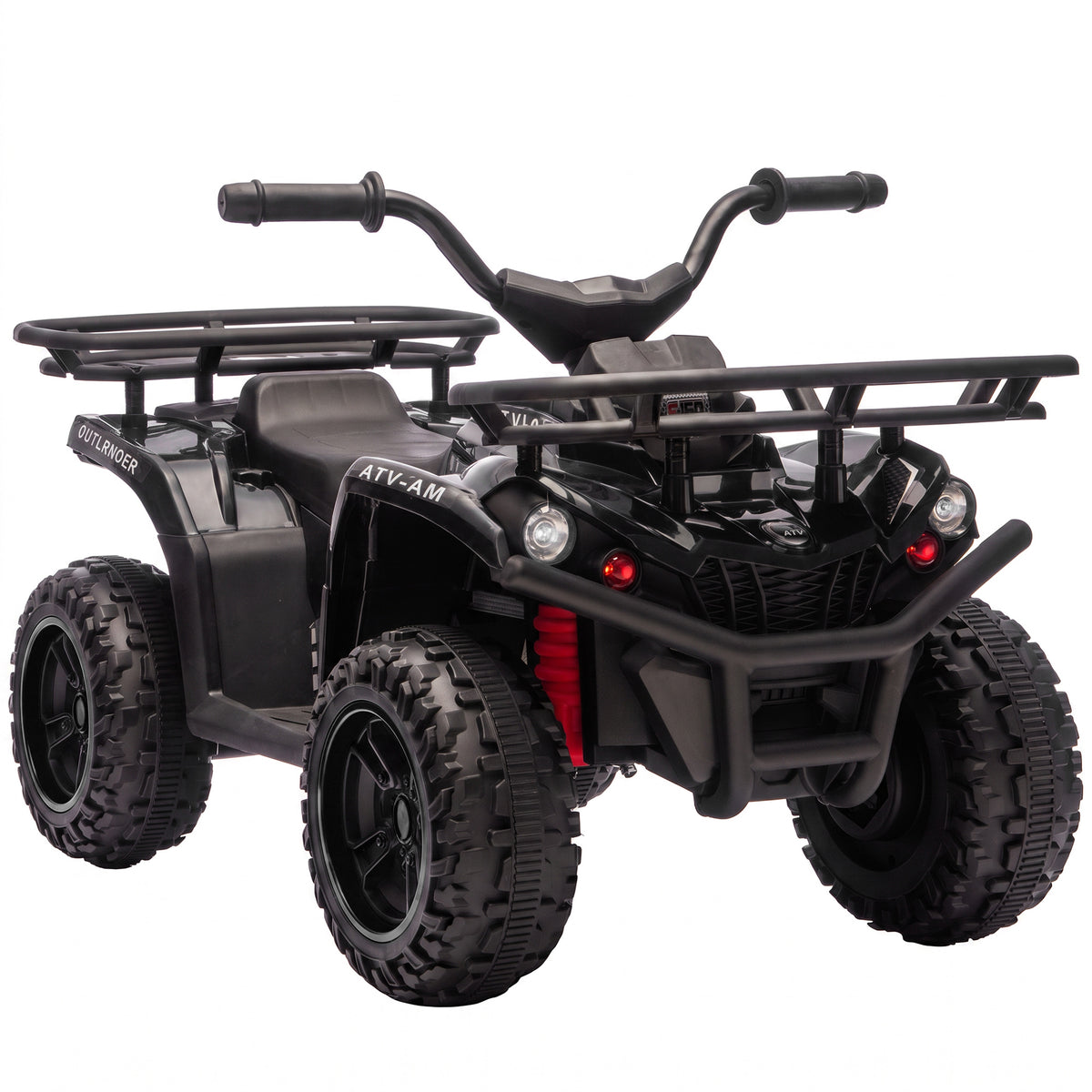 AIYAPLAY 12V Kids Electric Quad Bike, Ride on ATV with Dual Motors, Soft Start, Storage, Music, Lights for 3-8 Years, Black