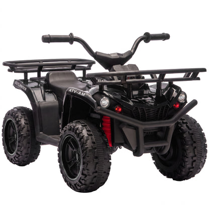 AIYAPLAY 12V Kids Electric Quad Bike, Ride on ATV with Dual Motors, Soft Start, Storage, Music, Lights for 3-8 Years, Black
