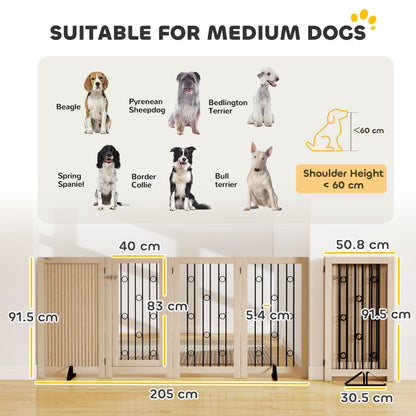 PawHut 4 Panel Freestanding Pet Gate, Indoor Dog Barrier with Lockable Door, Support Feet, 360Â° Flexible Hinges, Oak