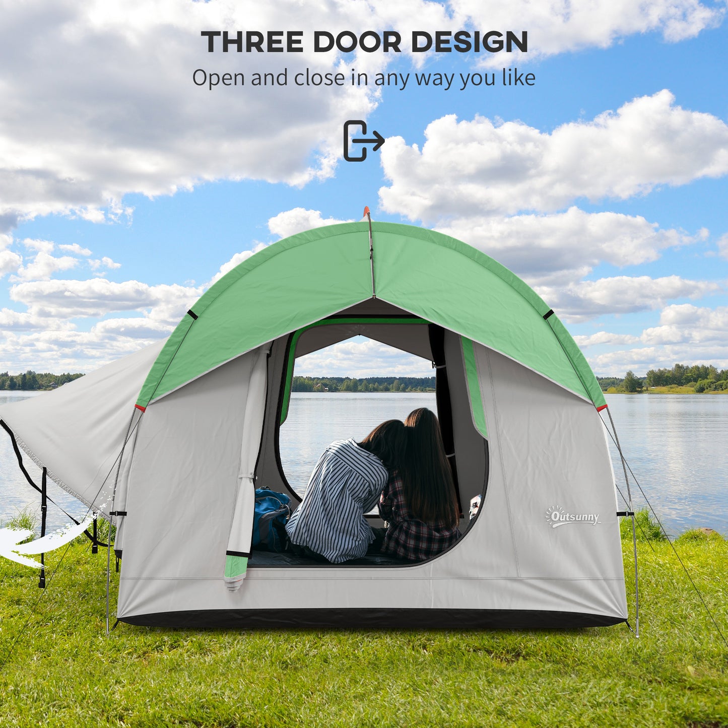 Outsunny SUV Car Tent for Camping, Waterproof PU2000mm, 5 Man Tailgate Tent, 2.4 x 2.1 m, Grey and Green