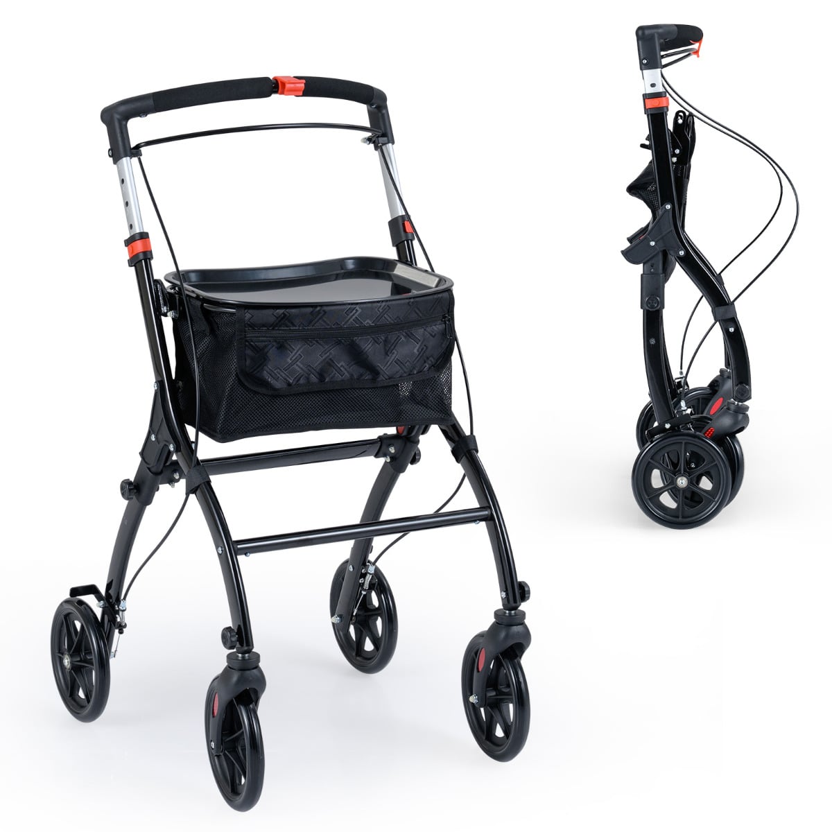 Rollator Walkers Lightweight Foldable Rolling Walker with Tray for Seniors-Black