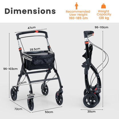 Rollator Walkers Lightweight Foldable Rolling Walker with Tray for Seniors-Black