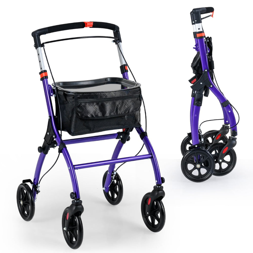 Rollator Walkers Lightweight Foldable Rolling Walker with Tray for Seniors-Purple