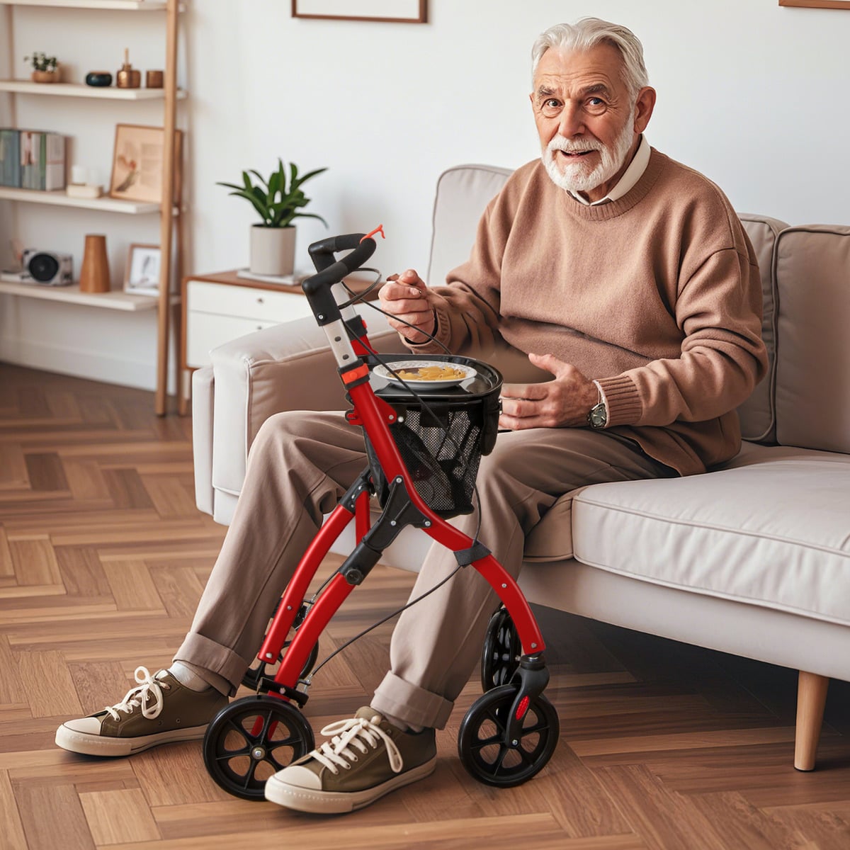 Rollator Walkers Lightweight Foldable Rolling Walker with Tray for Seniors-Black & Red