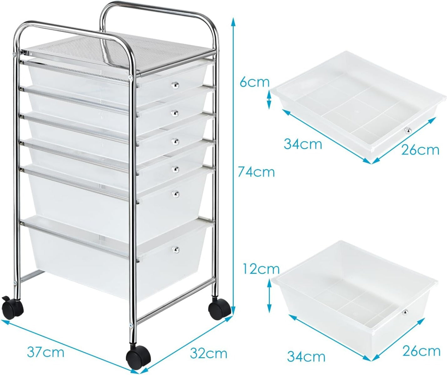 6 Drawers Rolling Storage Cart Organizer-Clear