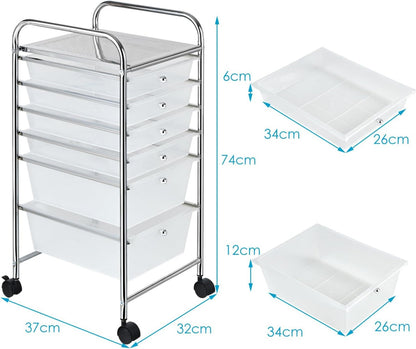 6 Drawers Rolling Storage Cart Organizer-Clear