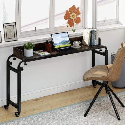 Rolling Computer Desk with Wheels and Metal Frame-Rustic Brown