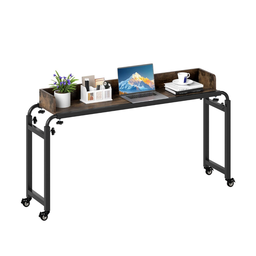 Rolling Computer Desk with Wheels and Metal Frame-Rustic Brown