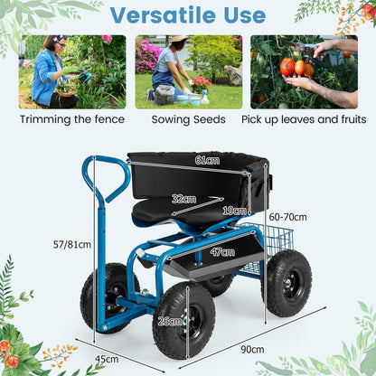 Rolling Garden Cart with Adjustable Height and Tool Tray-Blue