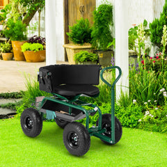 Rolling Garden Cart with Adjustable Height and Tool Tray-Green