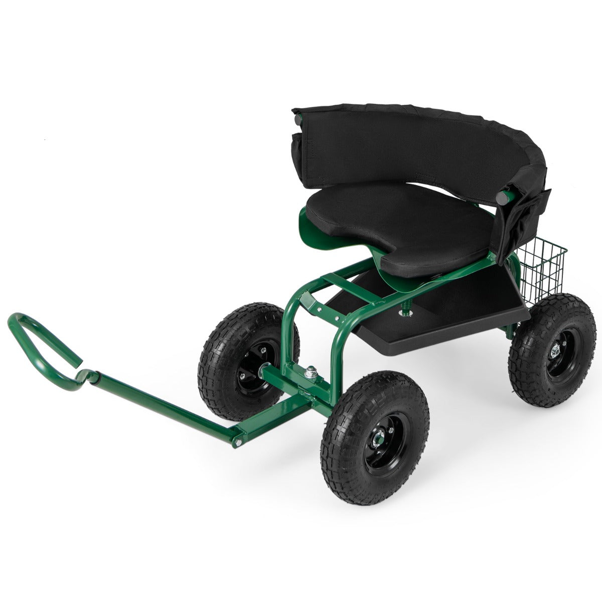 Rolling Garden Cart with Adjustable Height and Tool Tray-Green