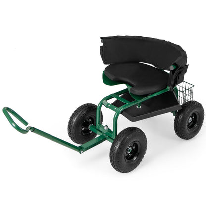 Rolling Garden Cart with Adjustable Height and Tool Tray-Green