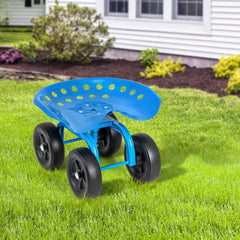 Rolling Garden Workseat with 360°Swivel Seat and Adjustable Height-Blue