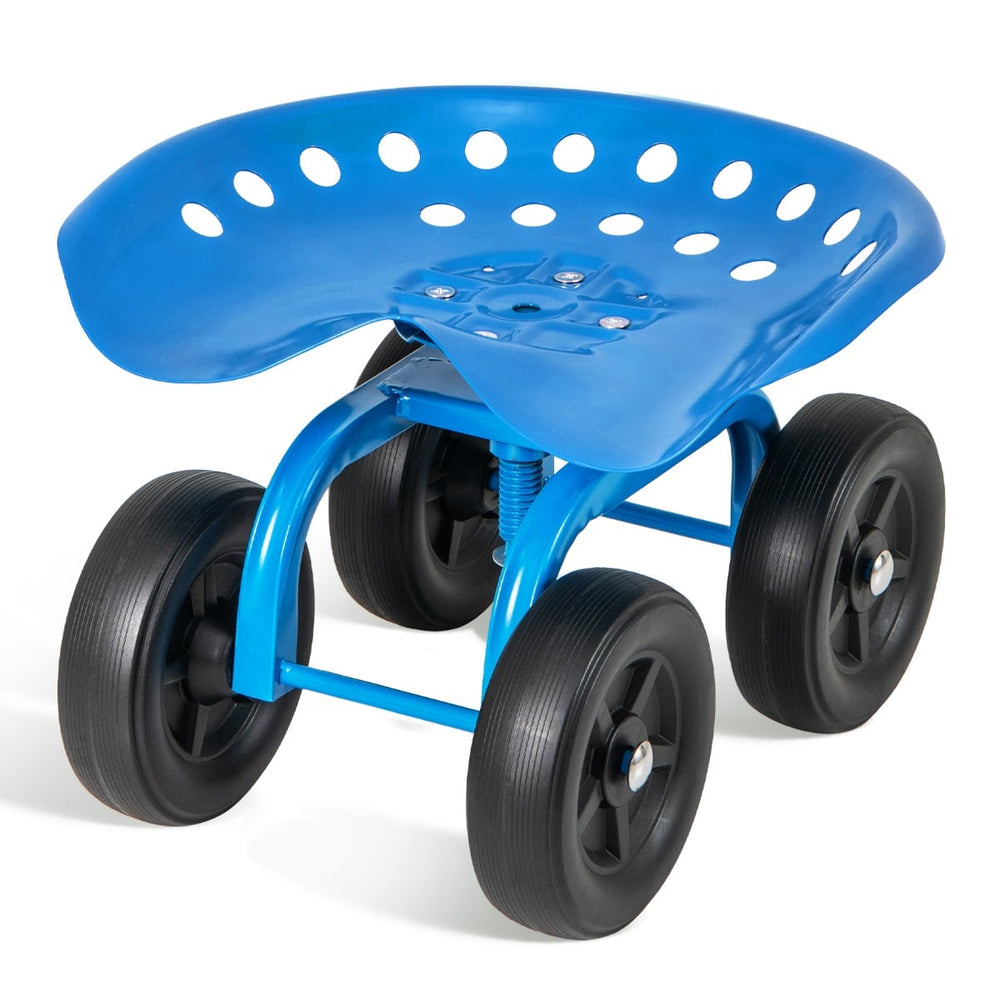 Rolling Garden Workseat with 360°Swivel Seat and Adjustable Height-Blue