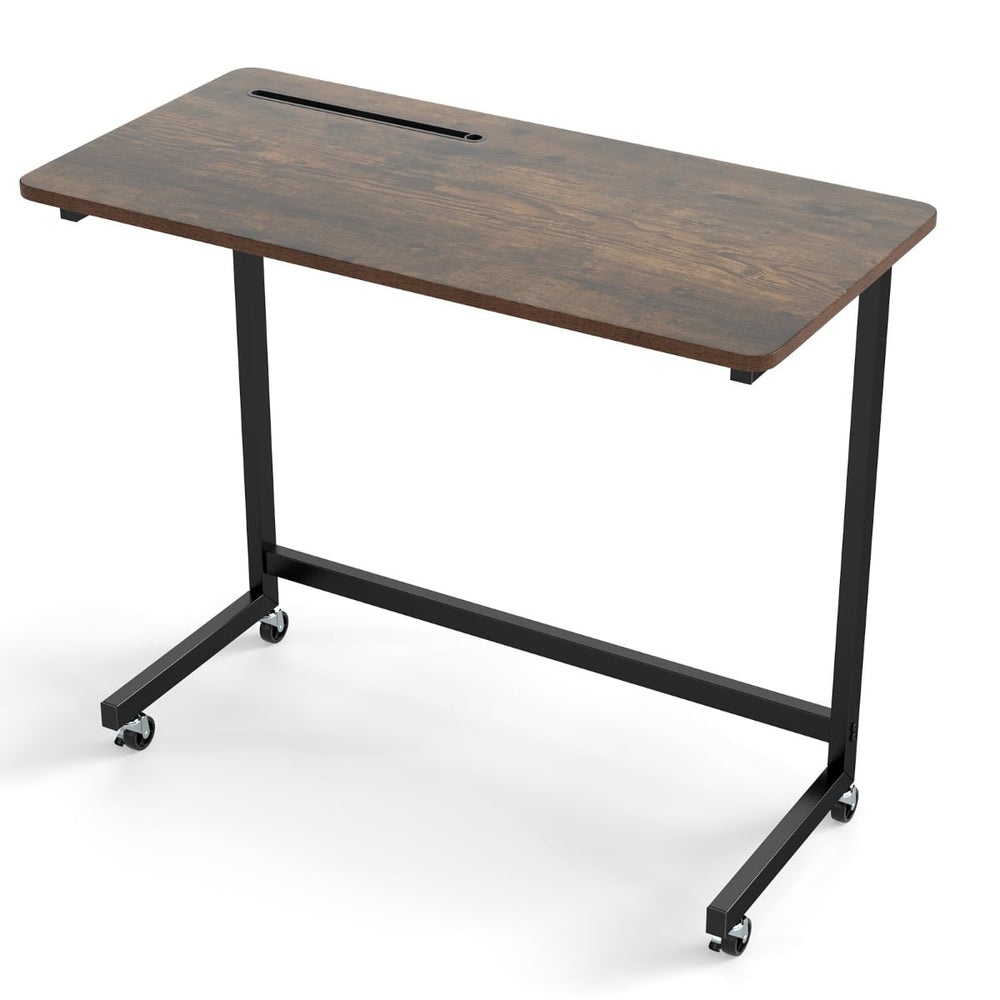 Rolling Laptop Desk Cart with Tablet Slot and Wheels-Rustic Brown