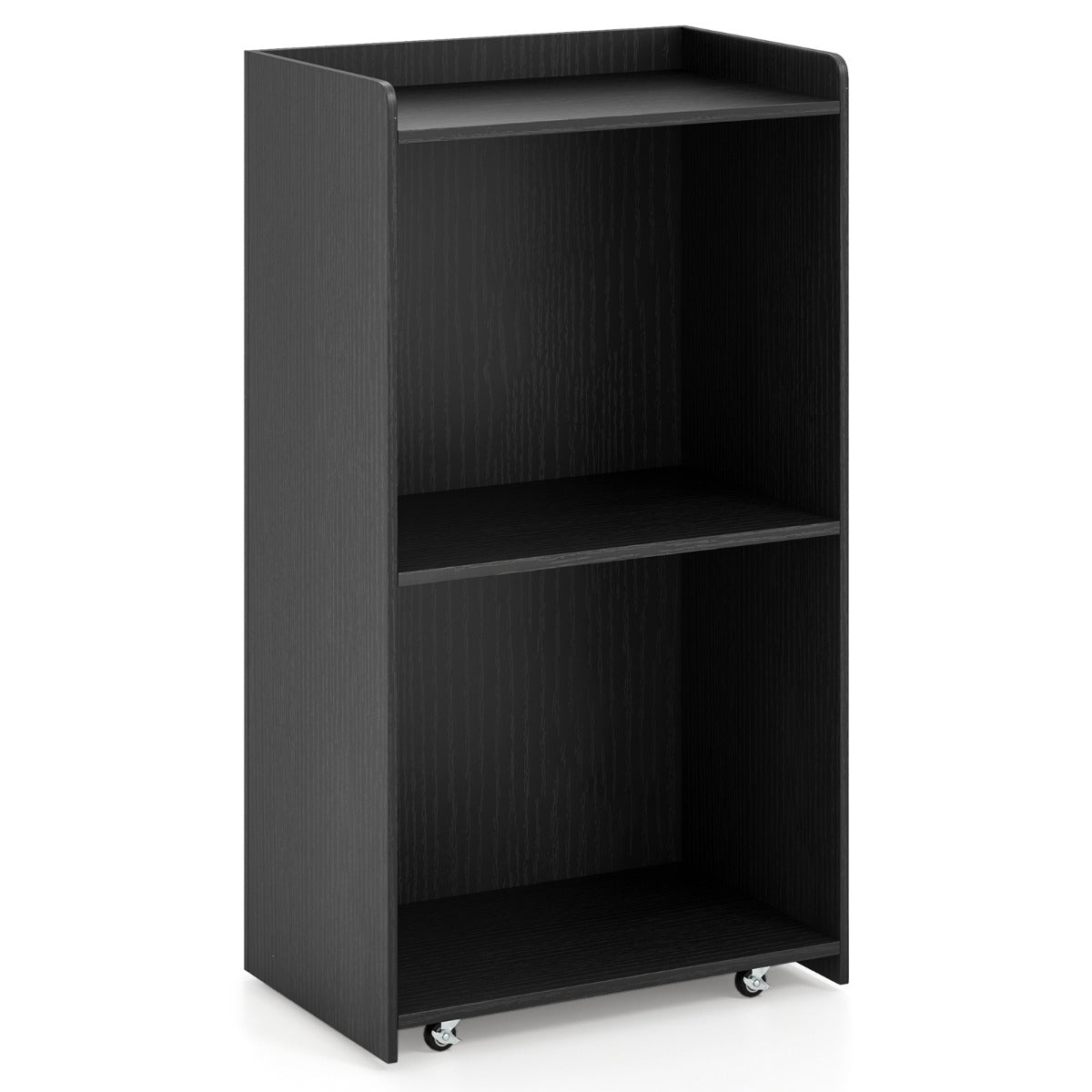Rolling Lectern Stand with 2 Storage Shelves and 4 Universal Casters-Black
