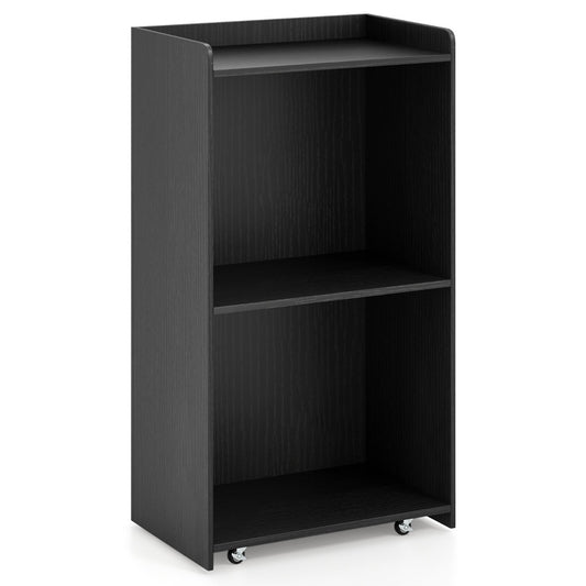 Rolling Lectern Stand with 2 Storage Shelves and 4 Universal Casters-Black