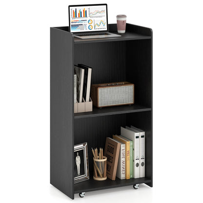 Rolling Lectern Stand with 2 Storage Shelves and 4 Universal Casters-Black