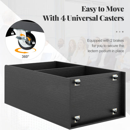 Rolling Lectern Stand with 2 Storage Shelves and 4 Universal Casters-Black